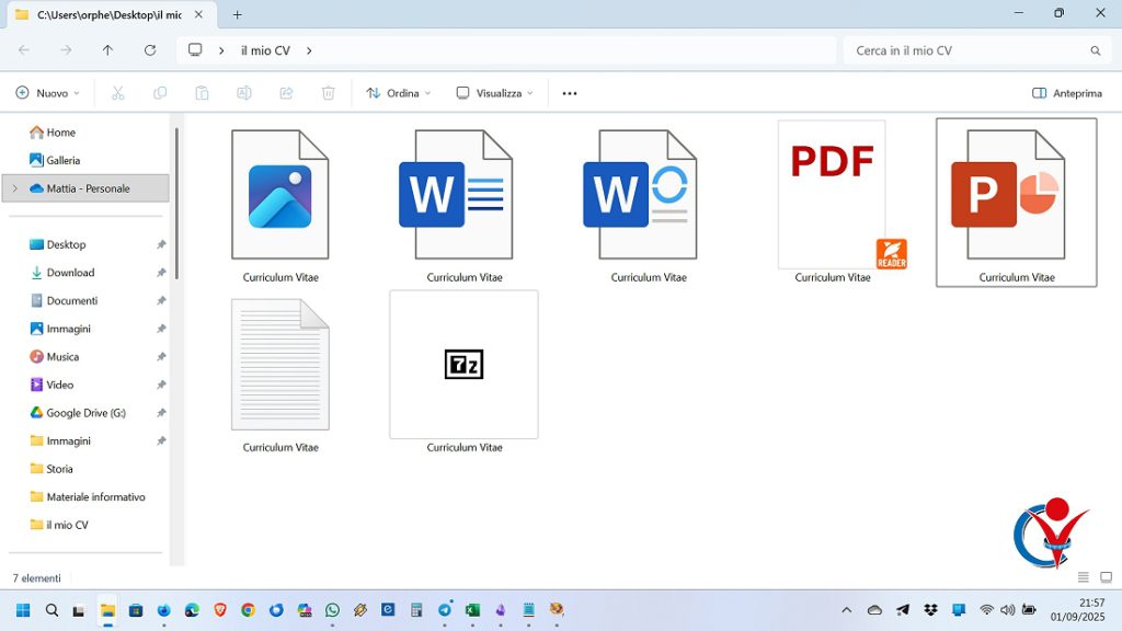 cartella di Windows con i principali formati in cui salvare il curriculum vitae. ma solo uno è efficace per il CV!