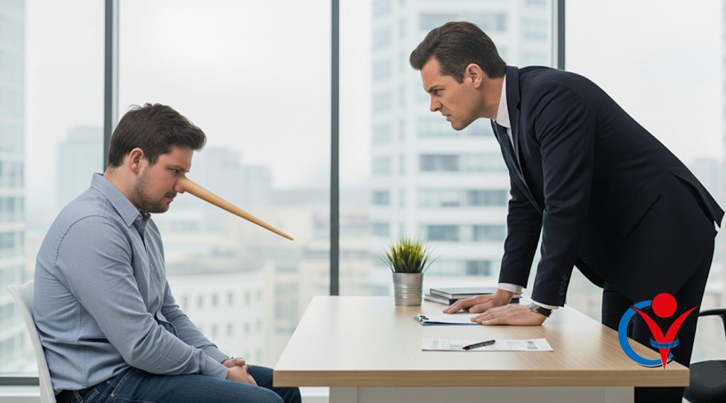 Recruiter smaschera le bugie nel CV di un candidato e lo boccia ad un colloquio di selezione. Direttore Risorse Umane licenzia un dipendente perché ha mentito nel suo CV quando ha fatto il colloquio di selezione e non è in grado di svolgere il lavoro per cui è stato assunto. Falso ideologico.