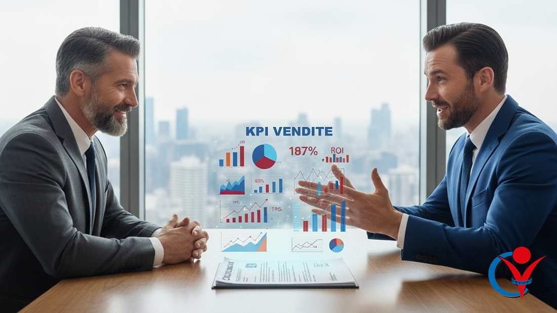 CV per venditori e agenti di commercio: 7 consigli d'impatto. Un venditore illustra i propri KPI vendite ad un recruiter durante un colloquio di selezione