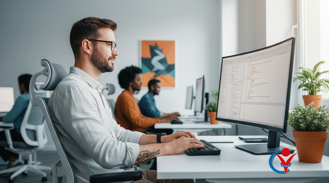 CV informatico: 6 consigli d'impatto per professionisti tech. Un giovane programmatore trova lavoro in un contesto multinazionale grazie ad un CV professionale specifico per il settore.