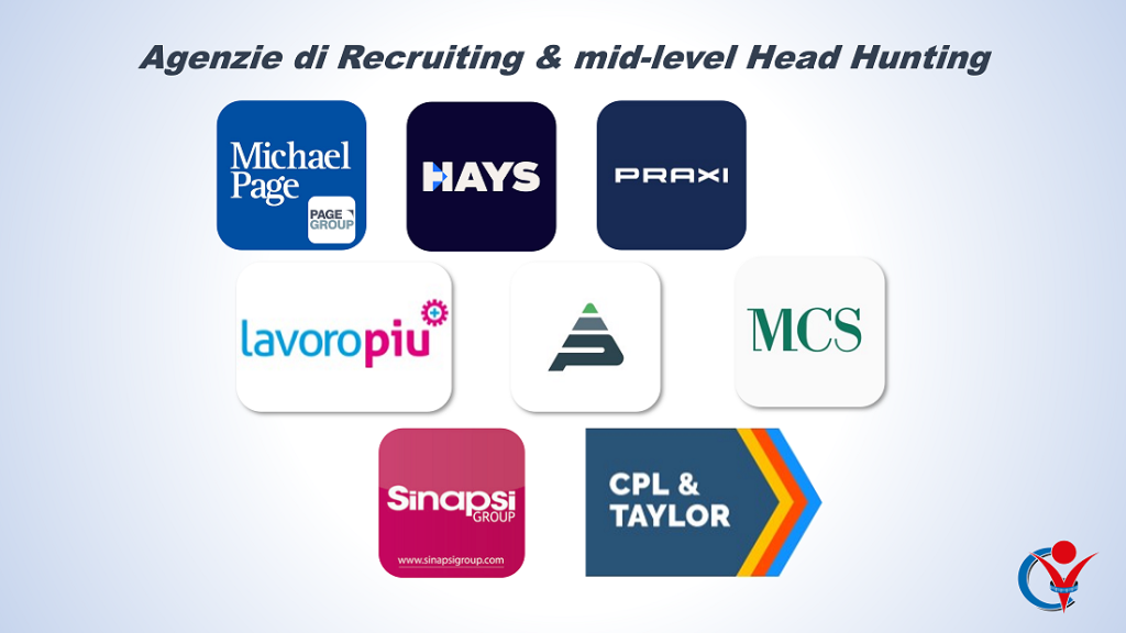 Guida alle Agenzie di Recruitment specialiste e mid-level head hunter. Alcuni dei marchi più noti come Hays, Michael Page group, Praxi, Lavoropiù, Profili SRL, MCS etc.