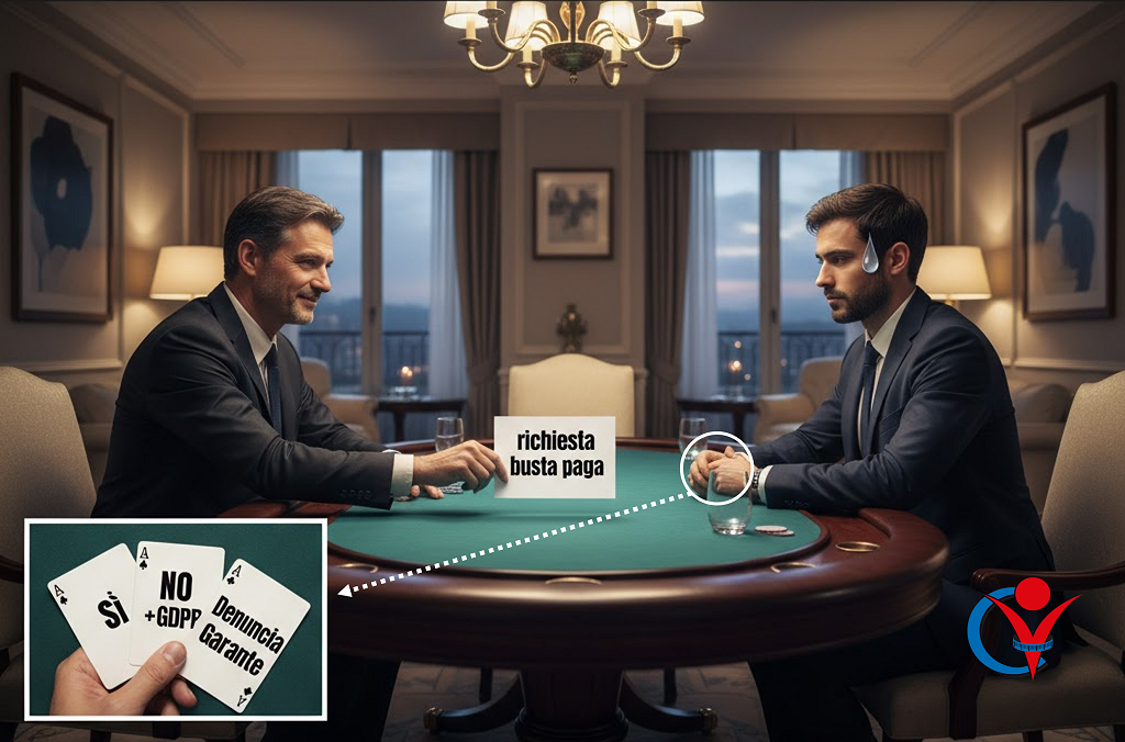 Richiesta busta paga colloquio, durante o dopo: le tue opzioni per non cadere nel ricatto di richieste illecite e contro il GDPR.