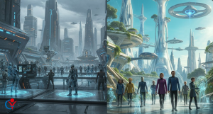 Futuro del lavoro: 5 scenari di come l'AI cambierà la tua carriera, di cui due - il peggiore ed il migliore - rappresentati qui, con vaga citazione a terminator, galaxy express 999, star trek e interstellar